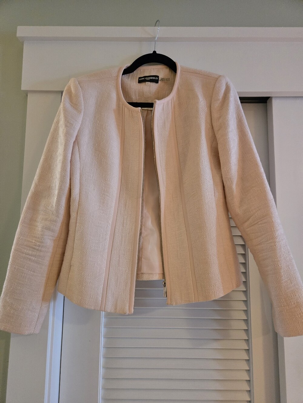 Karl Lagerfeld Pale Pink Collarless Zip Jacket